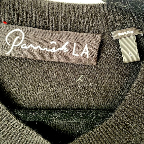 Parrish LA Women's Sweater Large Cashmere Pullover Black Cream Great Beautiful - Picture 3 of 7